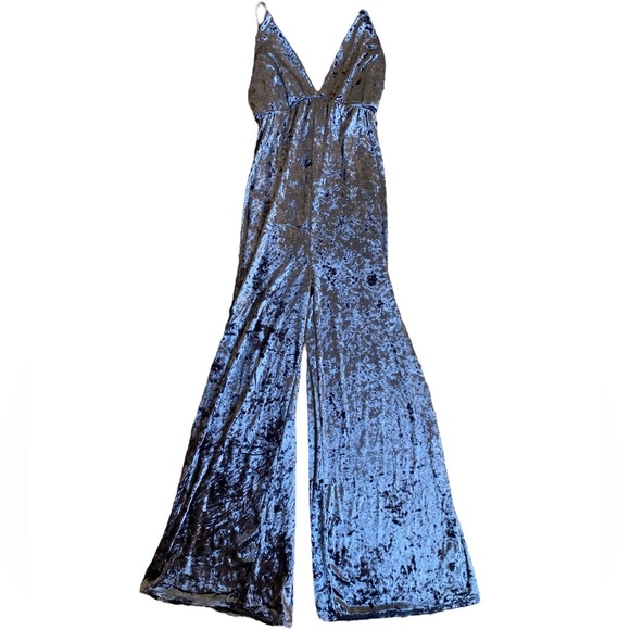Pants - BLUE Crushed Velvet Jumpsuit